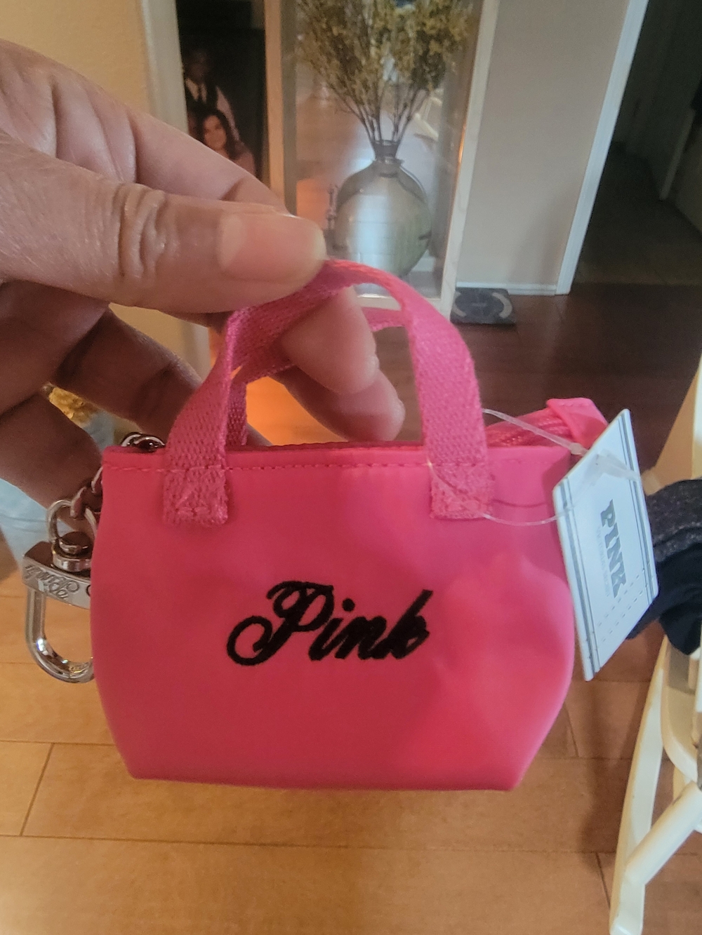 PINK Victoria's Secret Small Pink Logo Tote Mini Bag/key Charm